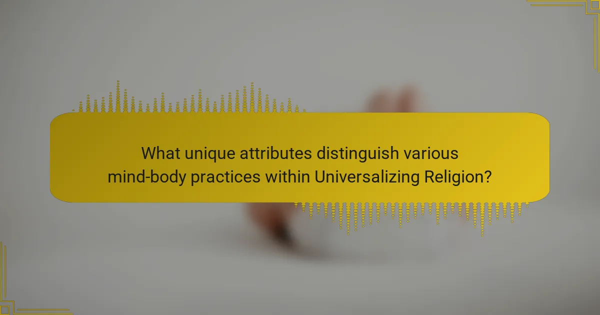 What unique attributes distinguish various mind-body practices within Universalizing Religion?